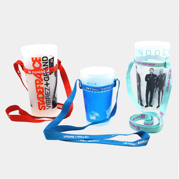 Custom Logo Polyester Water Bottle Lanyard with Silicone Rings