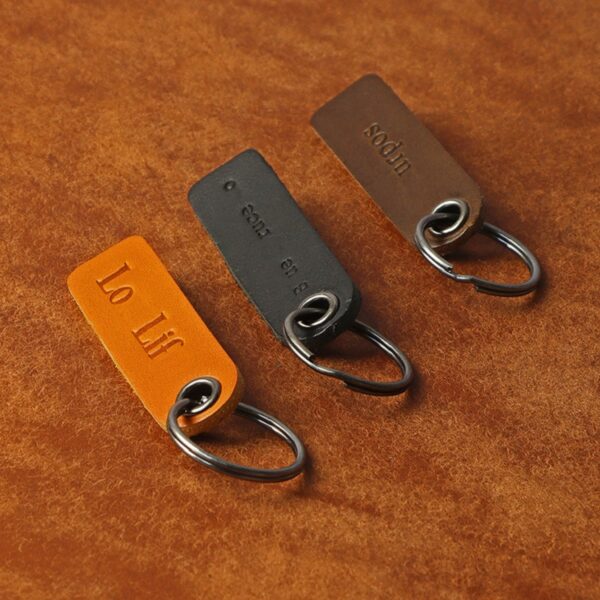 Vegetable-Tanned Leather Keychain with Logo Embossing