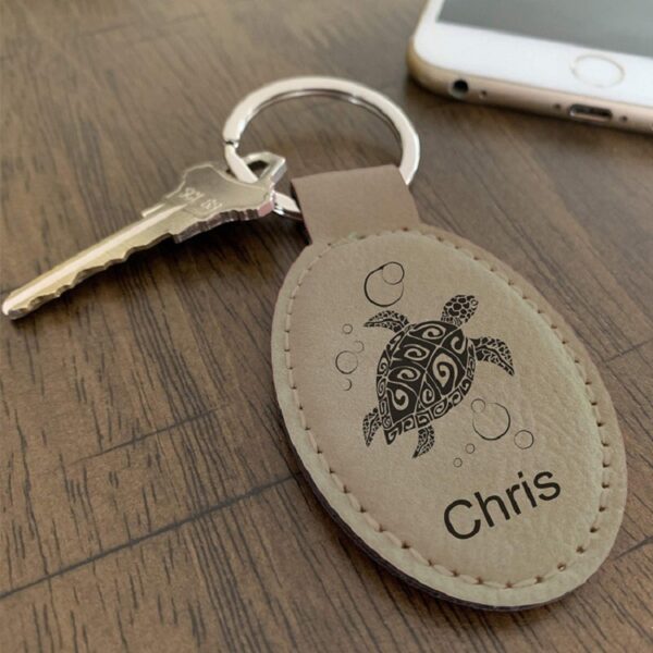 Elegant Oval Leather Keychain with Custom Logo