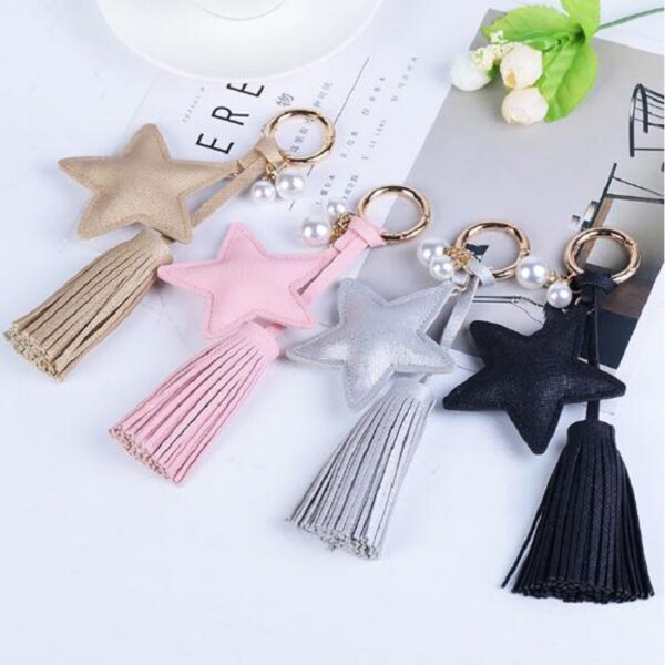 Leather Star Tassel Keychain with Custom Logo