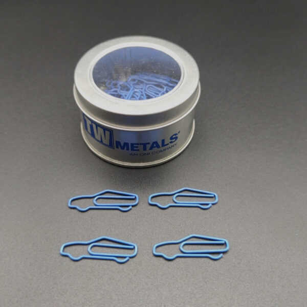 Racecar Shaped Metal Paperclips In A Can