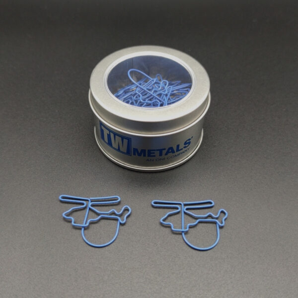 Helicopter Shaped Metal Paperclips In A Can