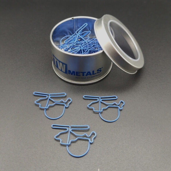 Helicopter Shaped Metal Paperclips In A Can