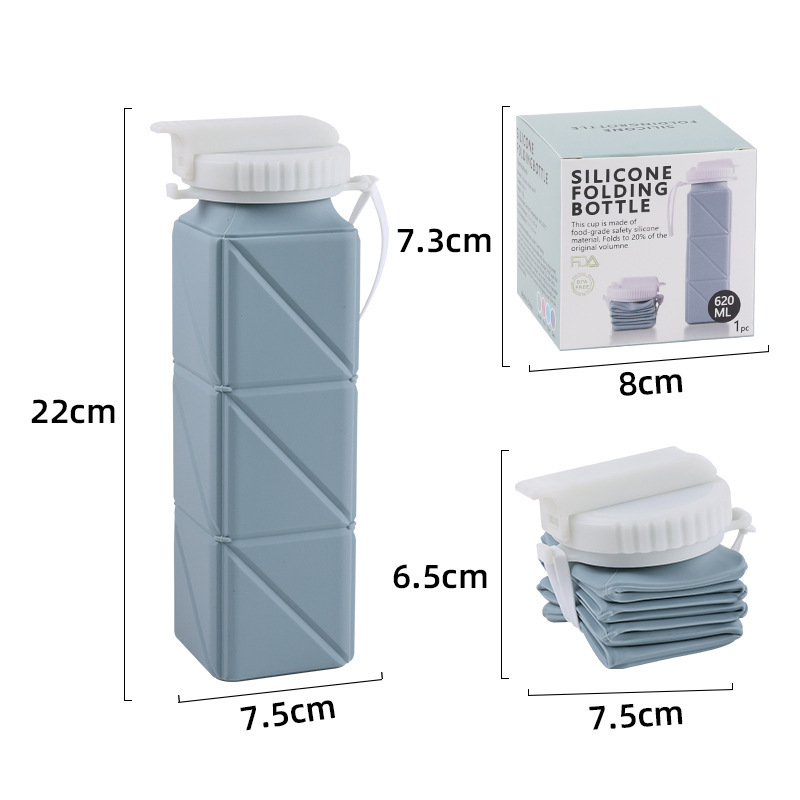 Square Silicone Folding Water Bottle 21OZ