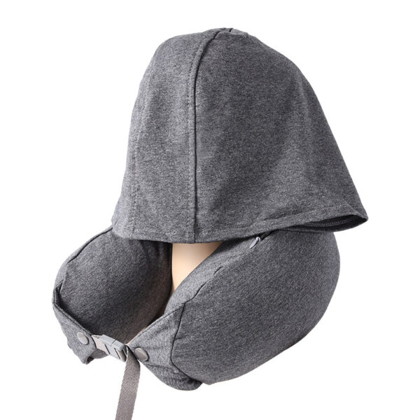 U Shaped Microbead Travel Pillow with Hood