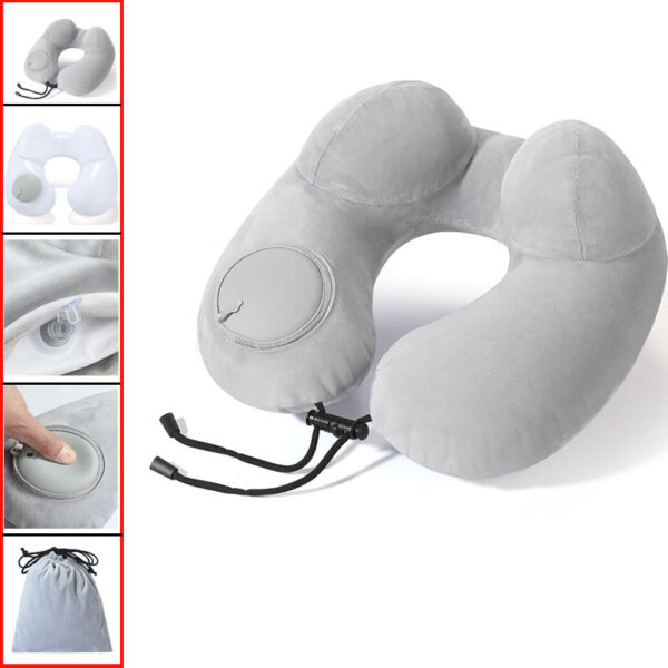 U-Shape Inflatable Neck Pillow for Travel with Storage Pouch