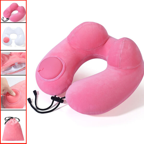 U-Shape Inflatable Neck Pillow for Travel with Storage Pouch