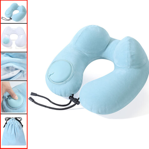 U-Shape Inflatable Neck Pillow for Travel with Storage Pouch