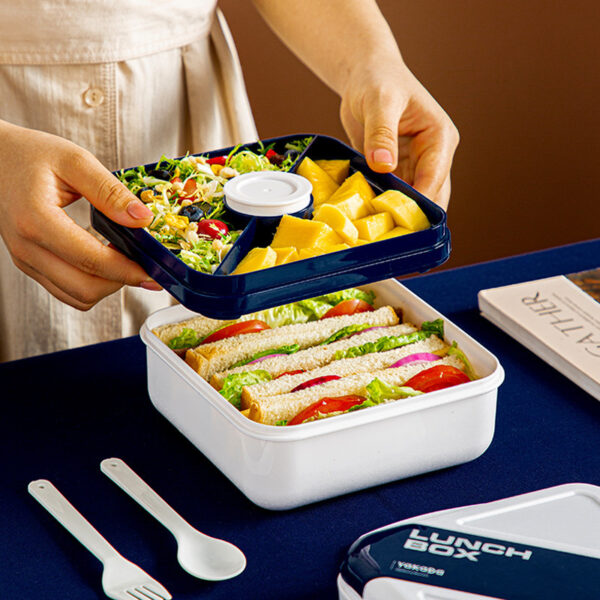 Simple Plastic Microwaveable Lunch Box withSalad Compartment