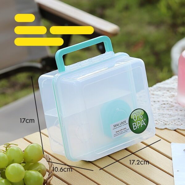 Transparent Portable Three Compartments Plastic Lunch Box