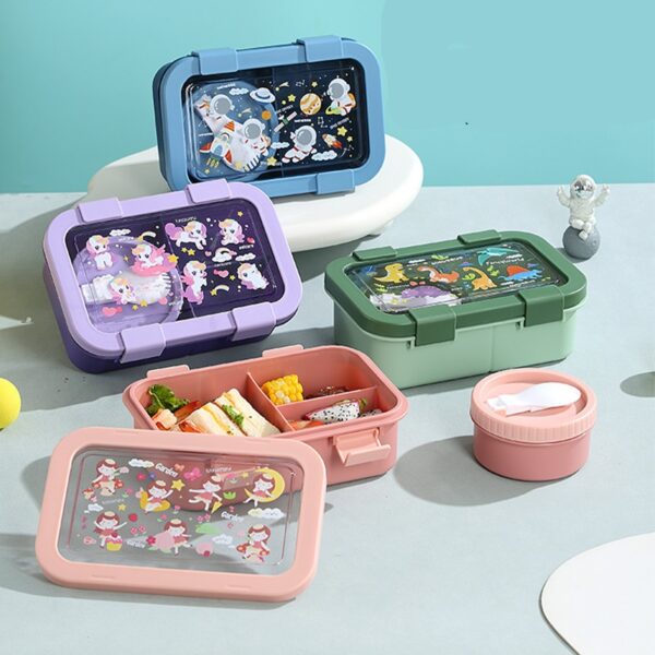 Cartoon Four Compartments Plastic Lunch Box - Image 5