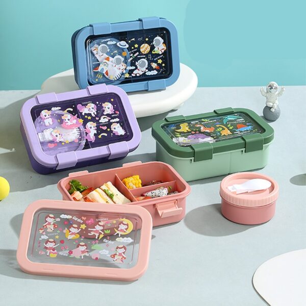 Plastic Cartoon Three Compartments Lunch Box