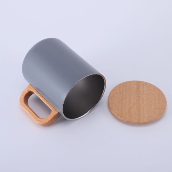 Home Coffee Mug with Wooden Lid 12OZ - Image 2