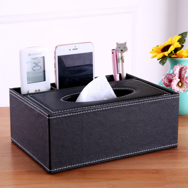 Leather Rectangular Multifunctional Tissue Box Pen Holder