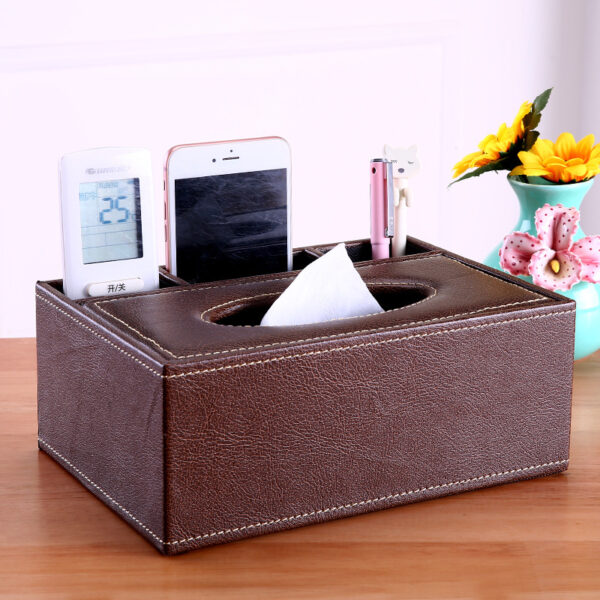 Leather Rectangular Multifunctional Tissue Box Pen Holder - Image 2