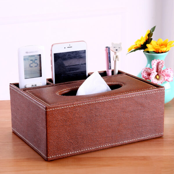 Leather Rectangular Multifunctional Tissue Box Pen Holder - Image 3