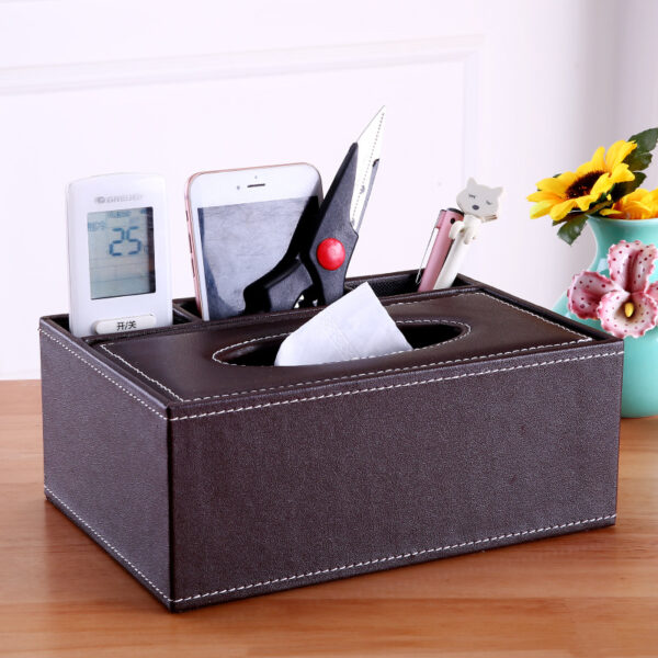 Leather Rectangular Multifunctional Tissue Box Pen Holder - Image 5