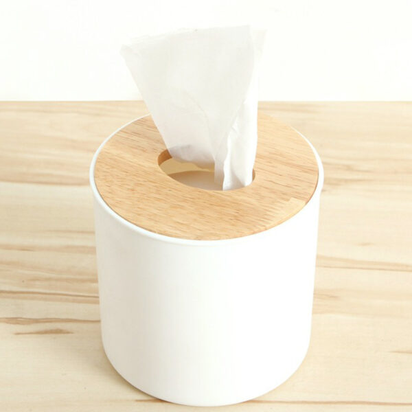 Solid Wooden Lid Round Tissue Box