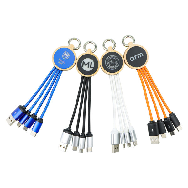 Bamboo Charging Cable 3in1 With Custom LED Luminous Lighting Logo