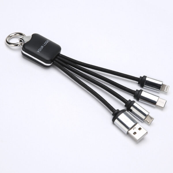 Black Charging Cable 3in1 With Custom LED Luminous Lighting Logo - Image 3