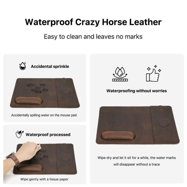 Crazy Horse Leather Wireless Charging Mouse Pad with Wrist Rest - Image 4