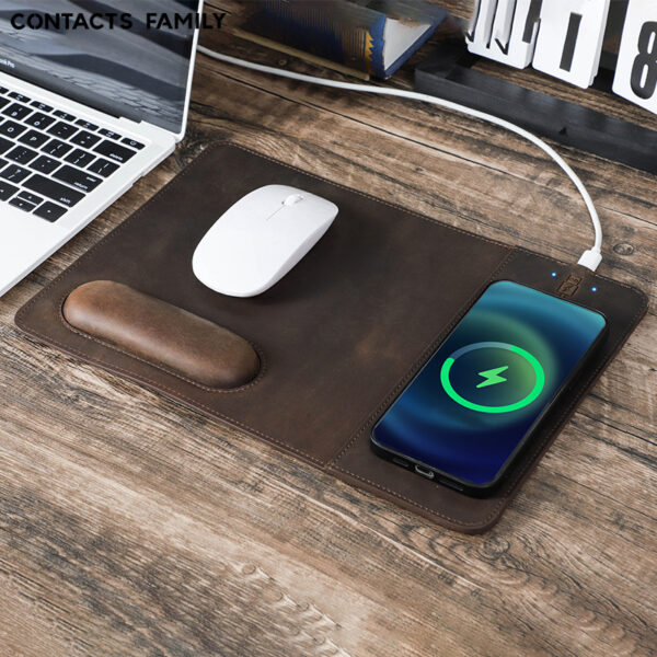 Crazy Horse Leather Wireless Charging Mouse Pad with Wrist Rest - Image 6